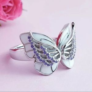 New 925 Stamped Hollow Butterfly/Amethyst Rings